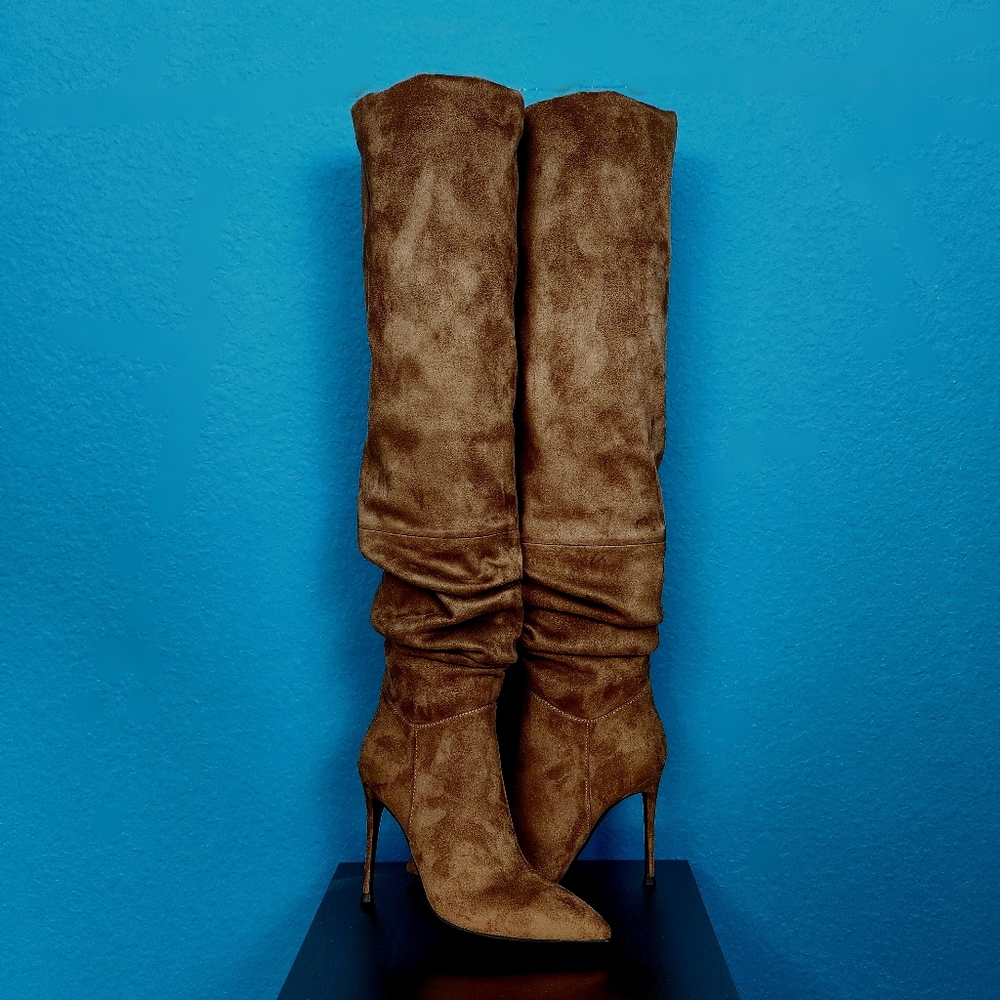 🆕️🍁🌻 JEFFREY CAMPBELL Pilla Scrunched Boots in Brown Suede // (NWT) - Picture 7 of 13